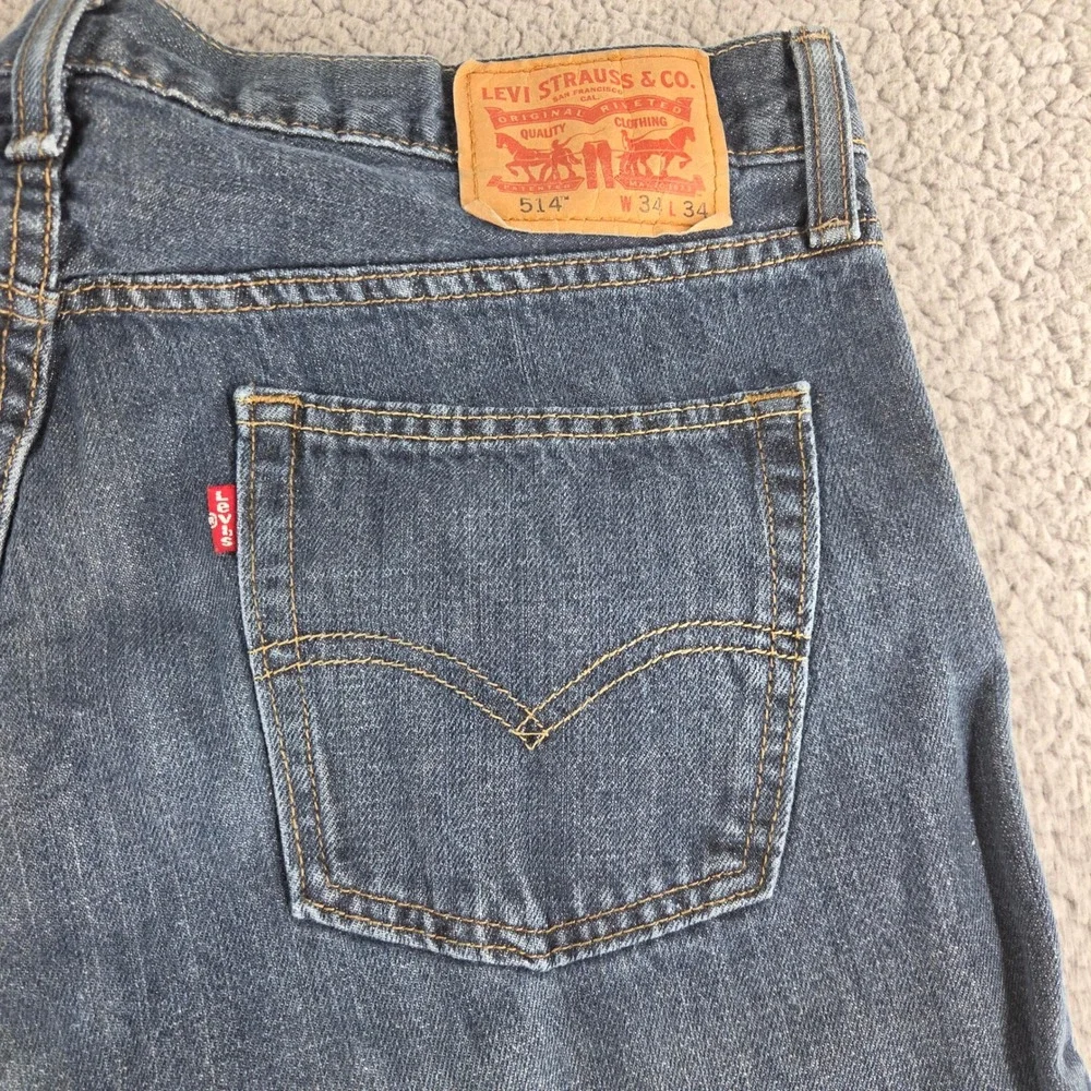 Levis 514 Straight Leg Jeans Mens 34x34 Dark Wash Blue Denim Western Work Pants